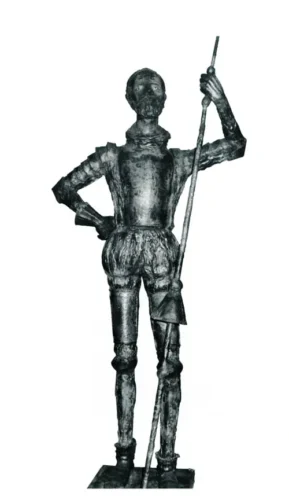 Δον Κιχώτης, σφυρήλατος χαλκός, ύψος 190 εκ., Κατράκειο Θέατρο Νίκαιας (τοποθετήθηκε το 1993)