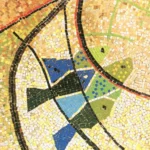 Ψάρεμα (λεπτομέρεια), 1971-72, ψηφιδωτό, Γυμνάσιο του Ερντ, παραθεριστικό ξενοδοχείο του χαλυβουργείου της πόλης Ντουναουϊβάρος στο Σιπ Λακ