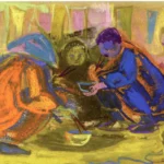 Μεσημεριανό διάλειμμα ΙΙ, περ. 1957-62, παστέλ σε χαρτί, 24 x 34 εκ., ιδιωτική συλλογή