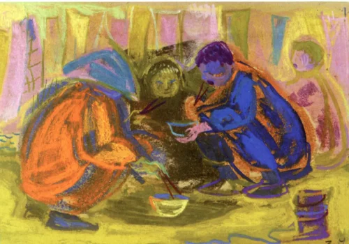 Μεσημεριανό διάλειμμα ΙΙ, περ. 1957-62, παστέλ σε χαρτί, 24 x 34 εκ., ιδιωτική συλλογή