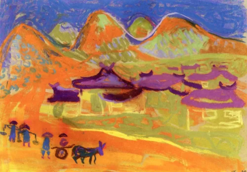 Χωριό ΙΙΙ, περ. 1957-62, παστέλ σε χαρτί, 31,2 x 40,2 εκ., ιδιωτική συλλογή