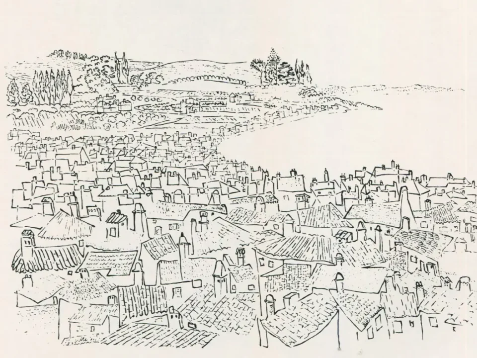 Ιταλική κωμόπολη, 1976, μελάνι σε χαρτί, 41 x 45 εκ., ιδιωτική συλλογή